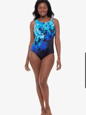 Blue Floral One-Piece Swimsuit - Women's Swim By Great Lengths Size 10
